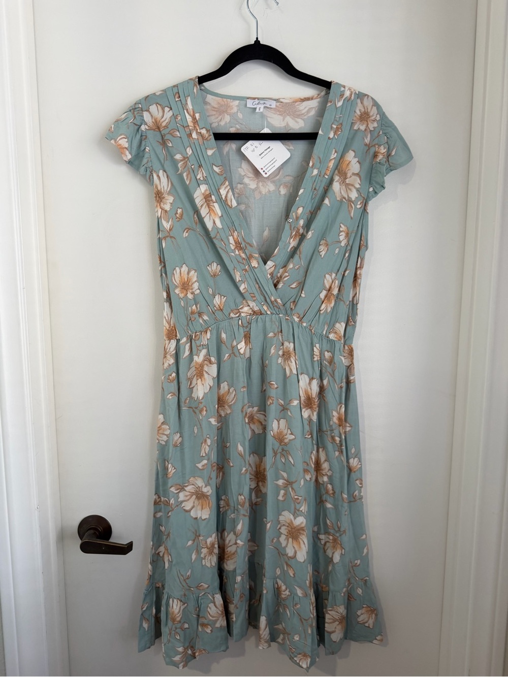 CeliaB Sage Floral Wrap Midi Dress NWOT